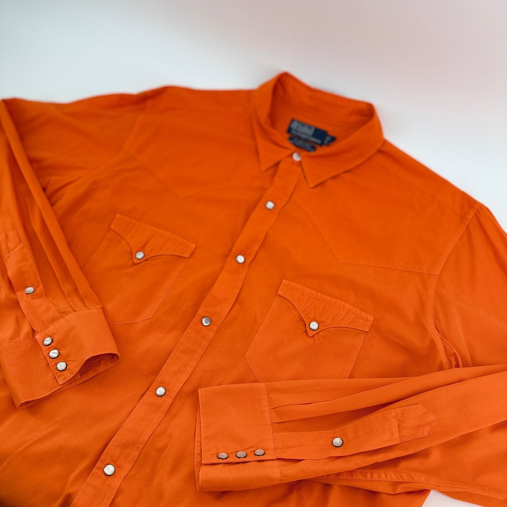 Polo Ralph Lauren RL Western Shirt Mens XL Orange Cotton Snap Front Long Sleeve
